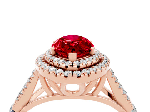 Rose gold Double Halo Marquise Cut Ruby Split Shank Engagement Ring with Four-Prong Setting_4