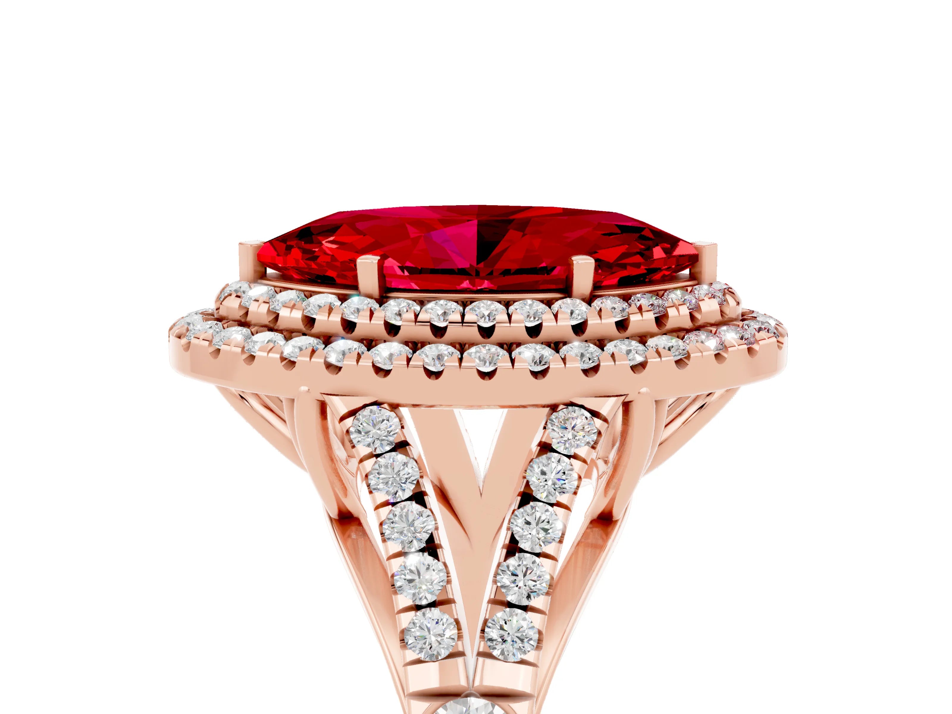 Rose gold Double Halo Marquise Cut Ruby Split Shank Engagement Ring with Four-Prong Setting_5