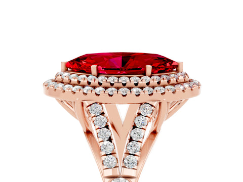 Rose gold Double Halo Marquise Cut Ruby Split Shank Engagement Ring with Four-Prong Setting_5