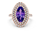 Rose gold Double Halo Marquise Cut Tanzanite Pavé Band with Four-Prong Setting