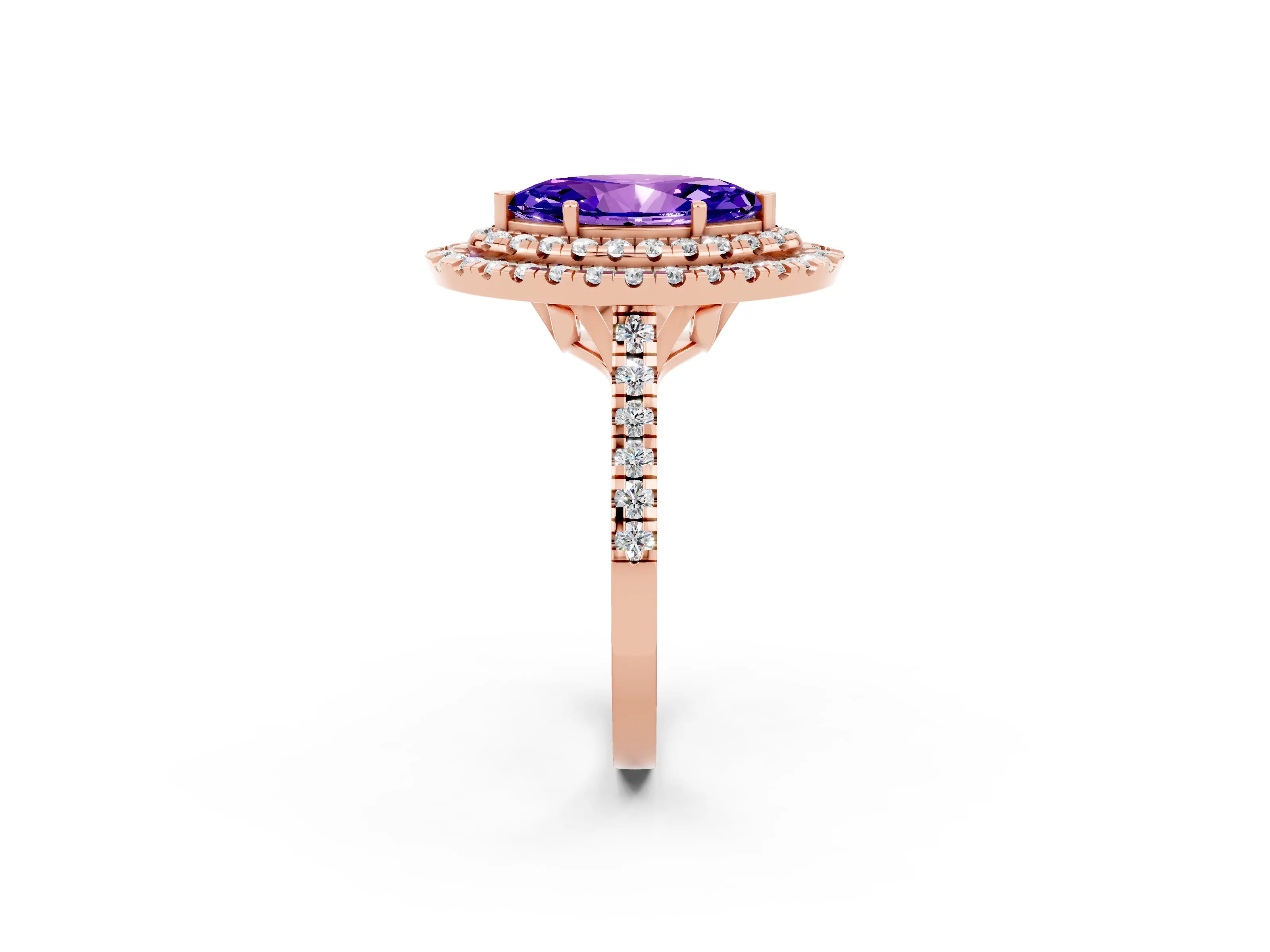 Rose gold Double Halo Marquise Cut Tanzanite Pavé Band with Four-Prong Setting_2