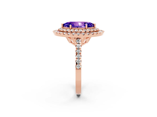 Rose gold Double Halo Marquise Cut Tanzanite Pavé Band with Four-Prong Setting