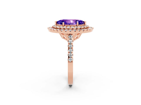 Rose gold Double Halo Marquise Cut Tanzanite Pavé Band with Four-Prong Setting_2