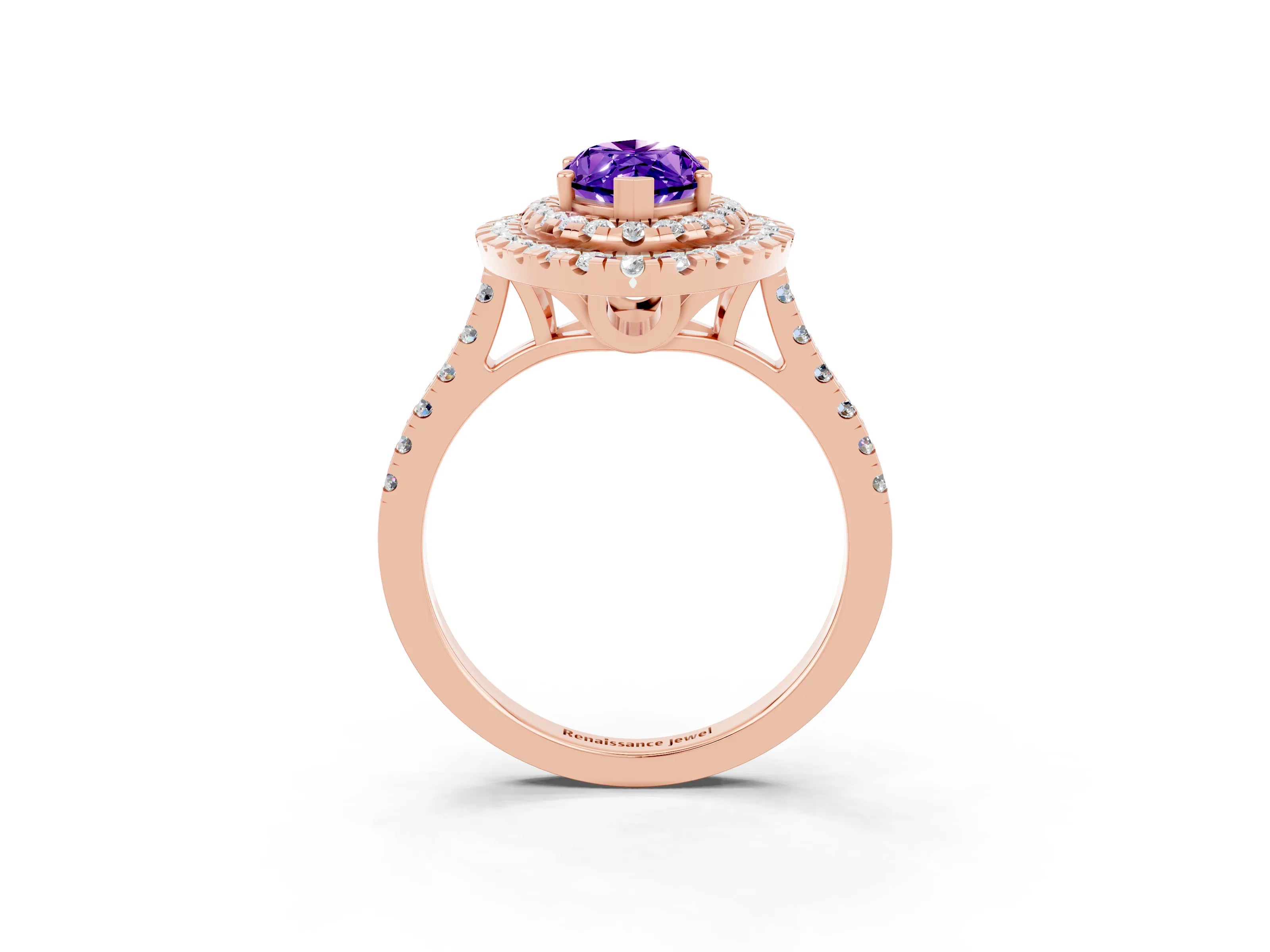 Rose gold Double Halo Marquise Cut Tanzanite Pavé Band with Four-Prong Setting_3