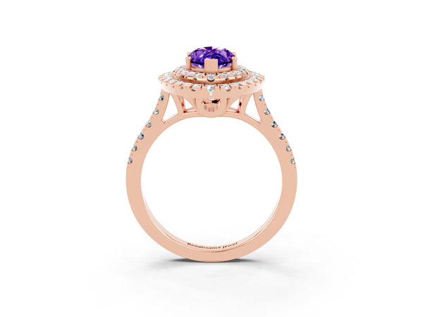Rose gold Double Halo Marquise Cut Tanzanite Pavé Band with Four-Prong Setting