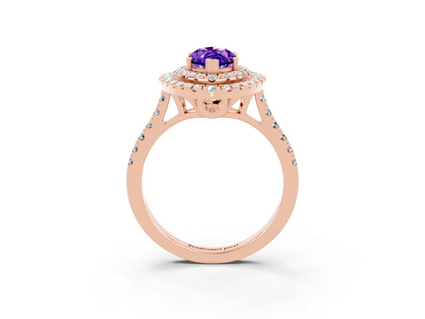 Rose gold Double Halo Marquise Cut Tanzanite Pavé Band with Four-Prong Setting_3