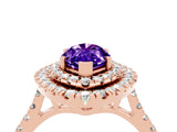 Rose gold Double Halo Marquise Cut Tanzanite Pavé Band with Four-Prong Setting_4