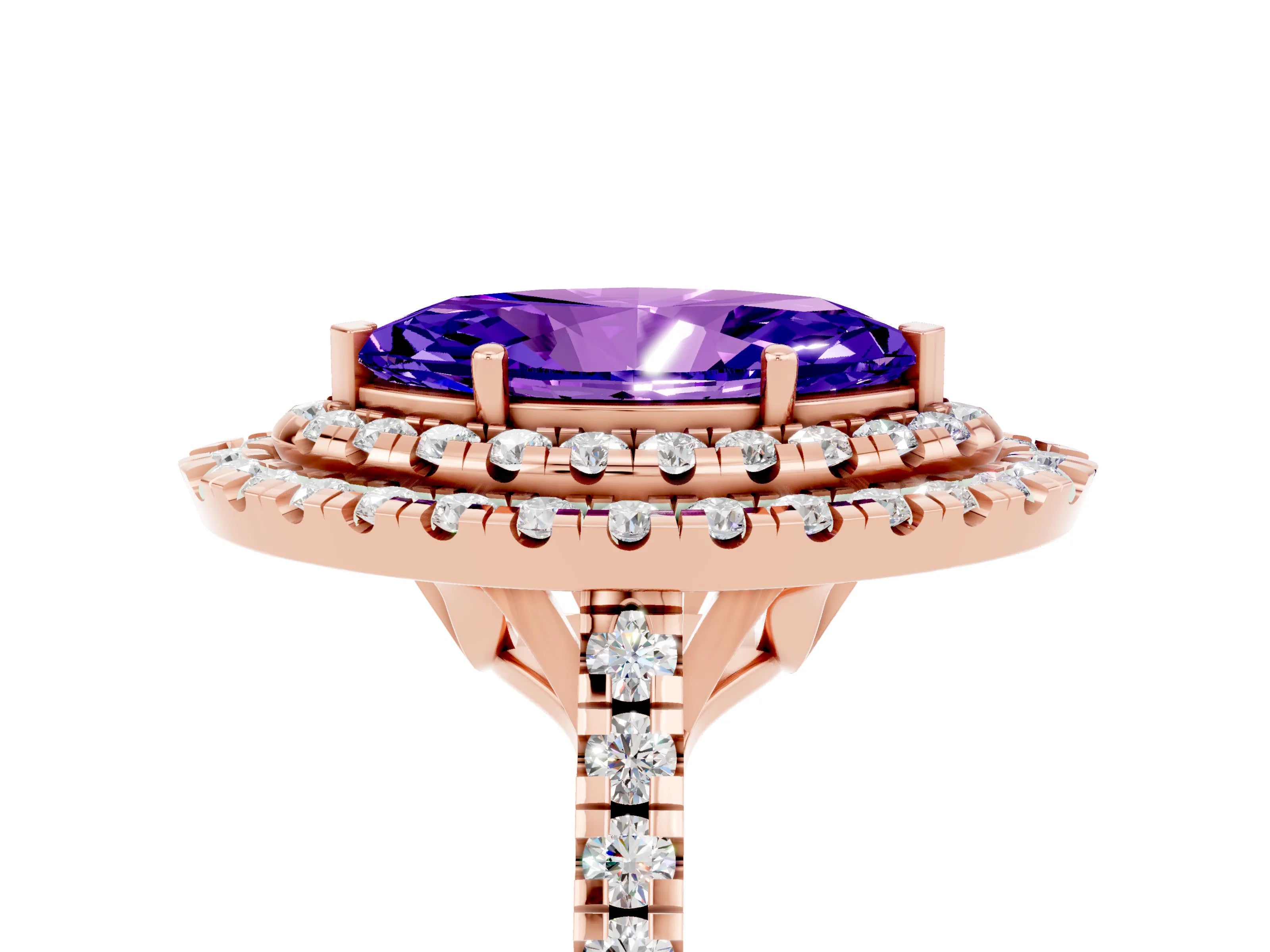 Rose gold Double Halo Marquise Cut Tanzanite Pavé Band with Four-Prong Setting_5