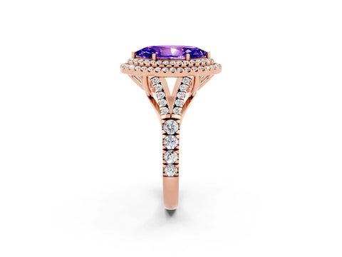 Rose gold Double Halo Marquise Cut Tanzanite Pavé Split Shank Ring with Prong Setting_2