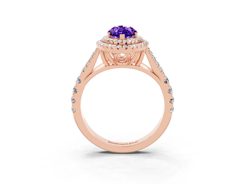 Rose gold Double Halo Marquise Cut Tanzanite Pavé Split Shank Ring with Prong Setting_3