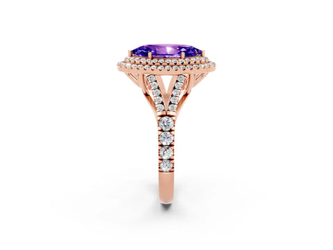 Rose gold Double Halo Marquise Cut Tanzanite Split Shank Engagement Ring with Four-Prong Setting_2