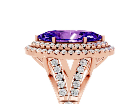 Rose gold Double Halo Marquise Cut Tanzanite Split Shank Engagement Ring with Four-Prong Setting_5