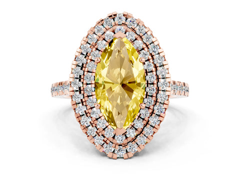 Rose gold Double Halo Marquise Cut Yellow Sapphire Pavé Band with Four-Prong Setting_24