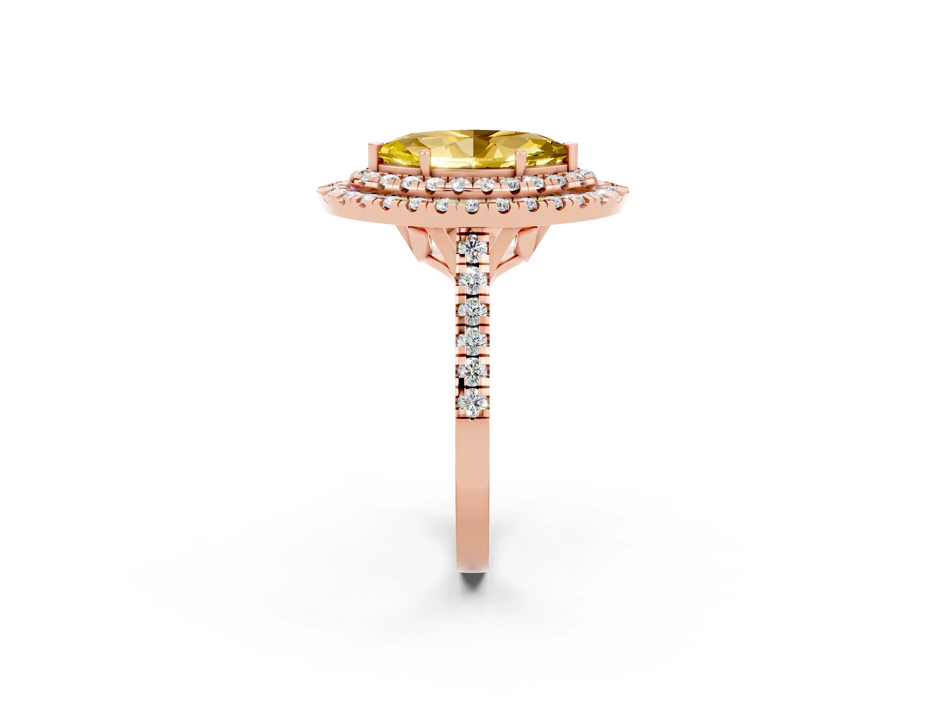 Rose gold Double Halo Marquise Cut Yellow Sapphire Pavé Band with Four-Prong Setting_26