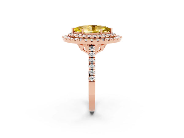 Rose gold Double Halo Marquise Cut Yellow Sapphire Pavé Band with Four-Prong Setting