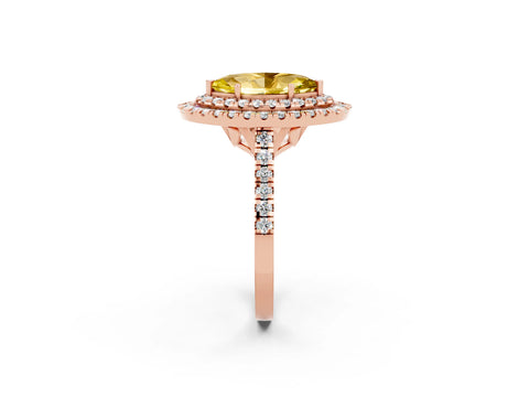 Rose gold Double Halo Marquise Cut Yellow Sapphire Pavé Band with Four-Prong Setting_26
