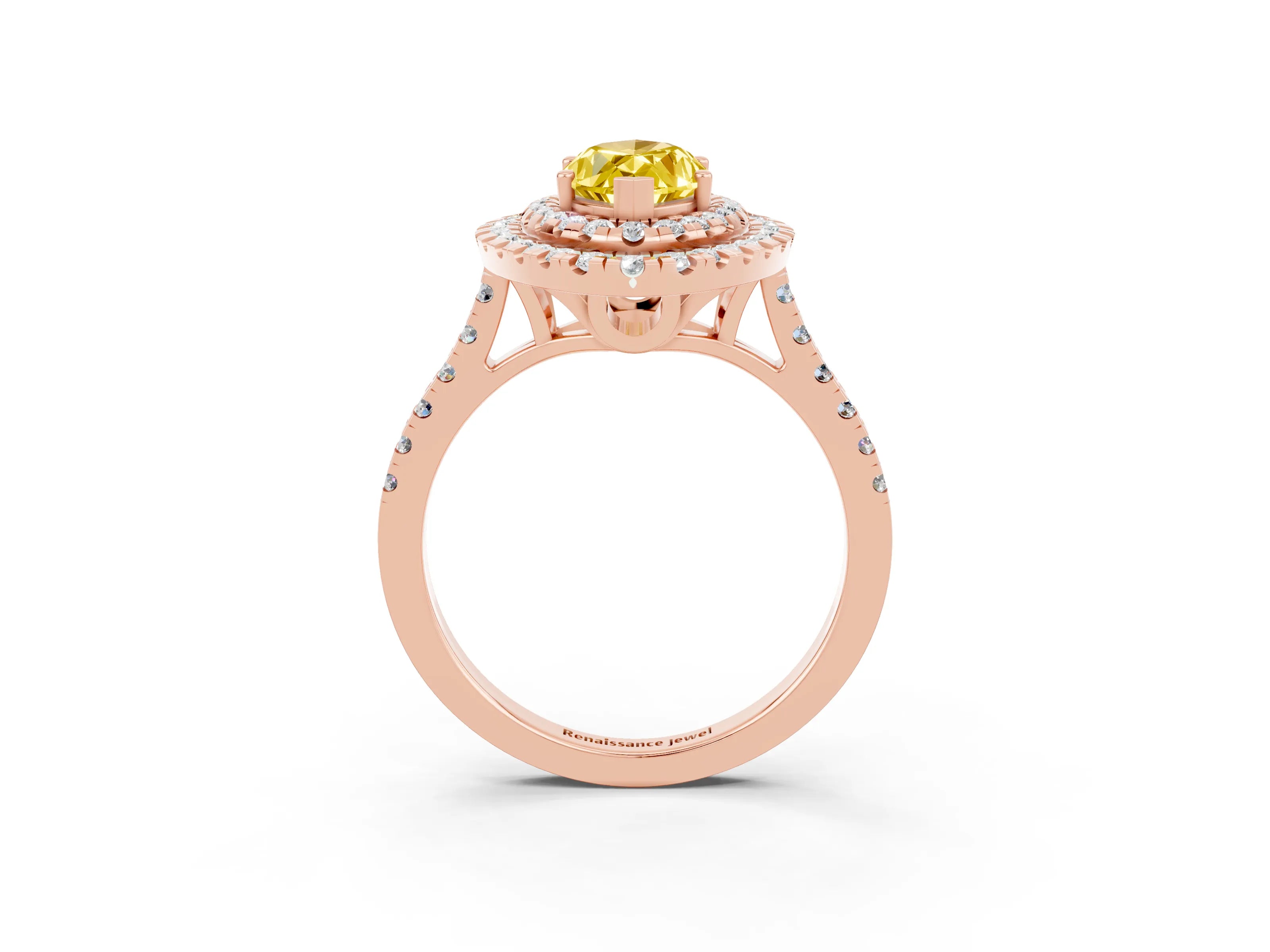 Rose gold Double Halo Marquise Cut Yellow Sapphire Pavé Band with Four-Prong Setting_27