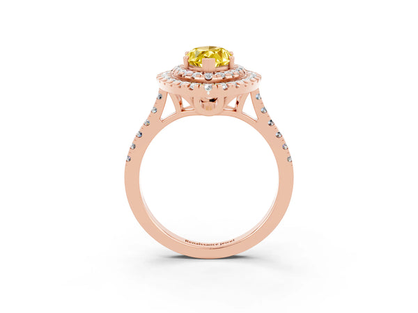 Rose gold Double Halo Marquise Cut Yellow Sapphire Pavé Band with Four-Prong Setting