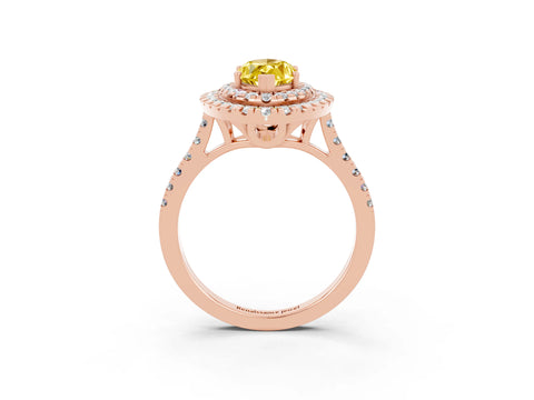 Rose gold Double Halo Marquise Cut Yellow Sapphire Pavé Band with Four-Prong Setting_27