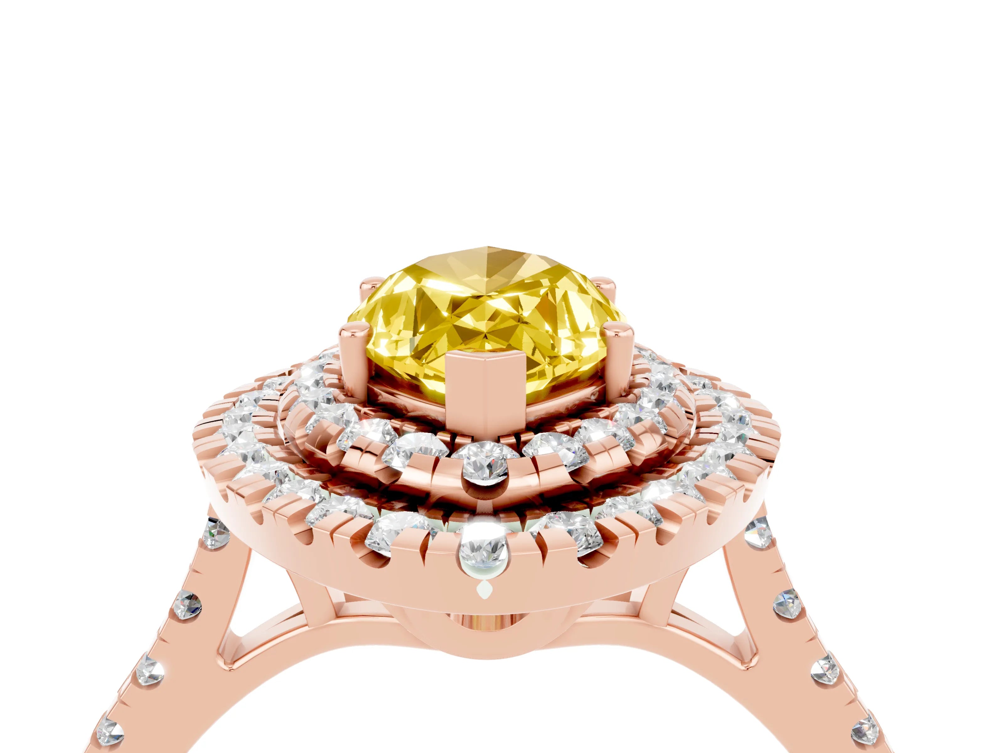 Rose gold Double Halo Marquise Cut Yellow Sapphire Pavé Band with Four-Prong Setting_28