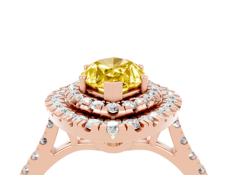 Rose gold Double Halo Marquise Cut Yellow Sapphire Pavé Band with Four-Prong Setting_28