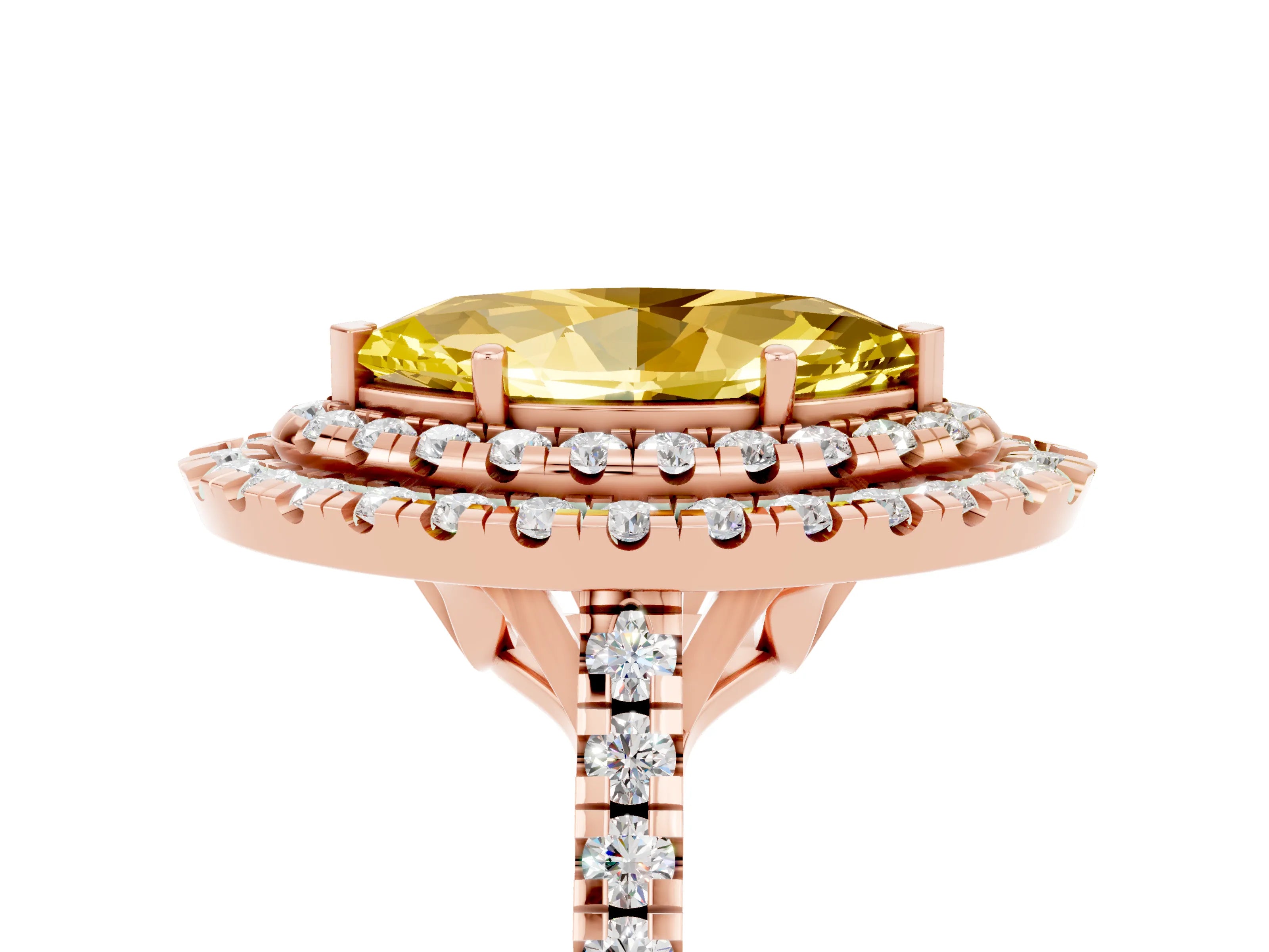 Rose gold Double Halo Marquise Cut Yellow Sapphire Pavé Band with Four-Prong Setting_29