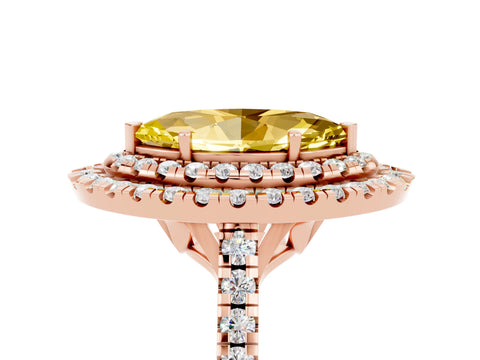 Rose gold Double Halo Marquise Cut Yellow Sapphire Pavé Band with Four-Prong Setting_29