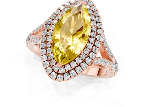Rose gold Double Halo Marquise Cut Yellow Sapphire Pavé Split Shank Ring with Prong Setting_1