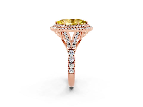 Rose gold Double Halo Marquise Cut Yellow Sapphire Pavé Split Shank Ring with Prong Setting_2