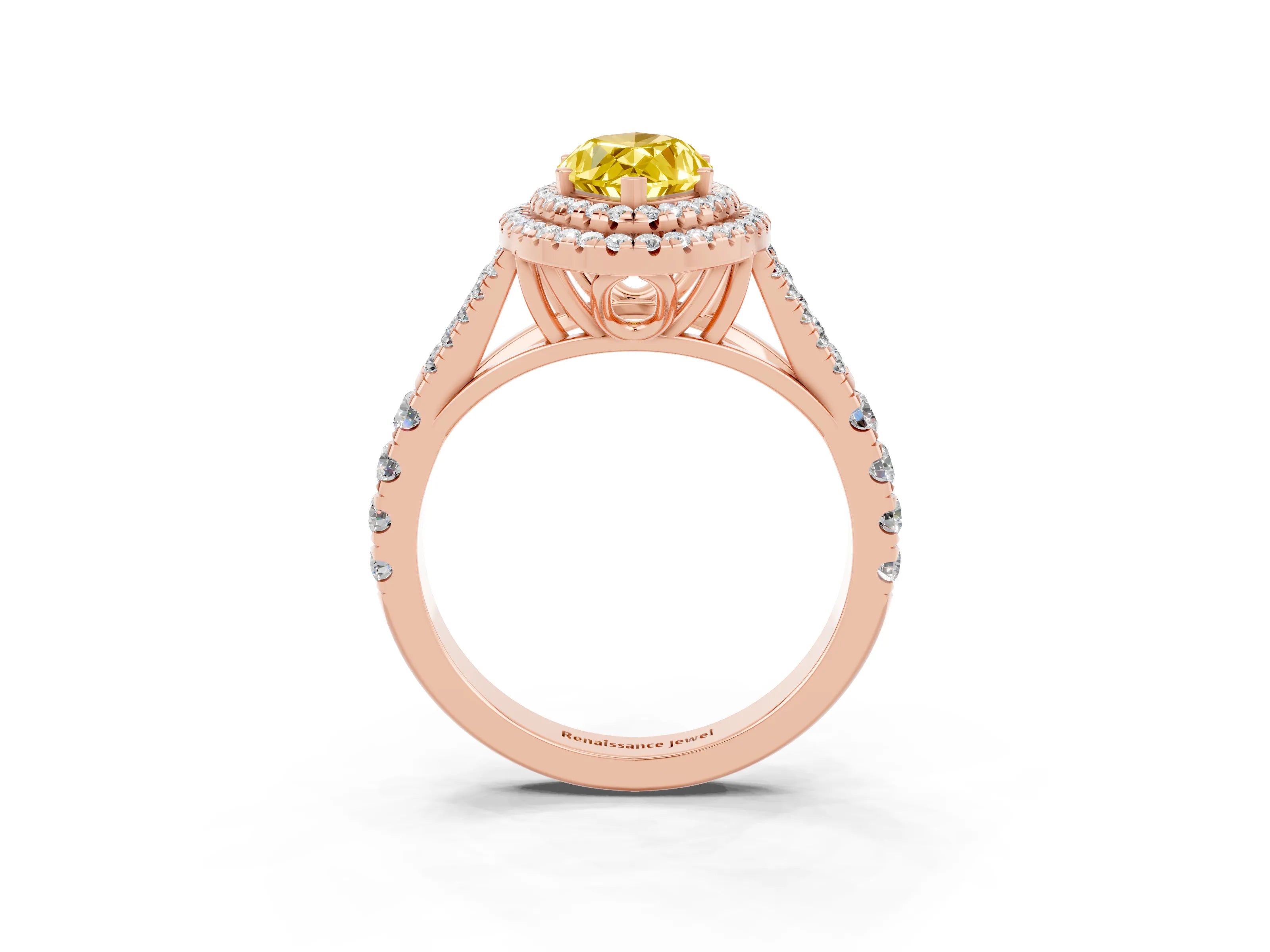 Rose gold Double Halo Marquise Cut Yellow Sapphire Pavé Split Shank Ring with Prong Setting_3