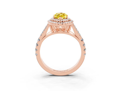 Rose gold Double Halo Marquise Cut Yellow Sapphire Pavé Split Shank Ring with Prong Setting_3