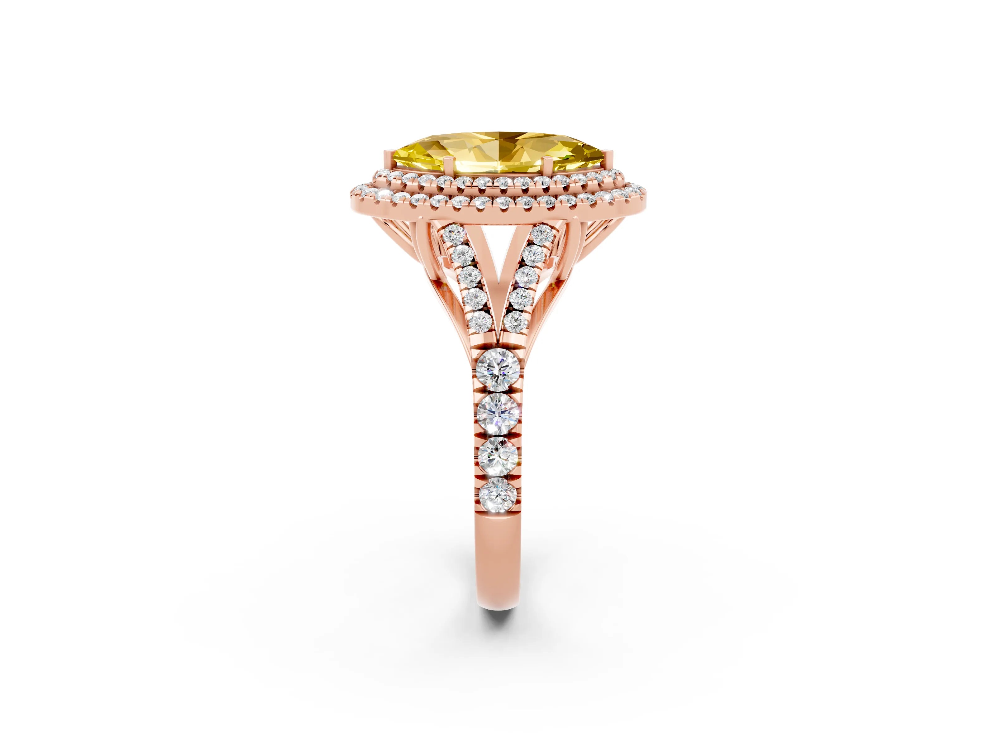 Rose gold Double Halo Marquise Cut Yellow Sapphire Split Shank Engagement Ring with Four-Prong Setting_2