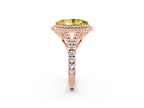 Rose gold Double Halo Marquise Cut Yellow Sapphire Split Shank Engagement Ring with Four-Prong Setting_2