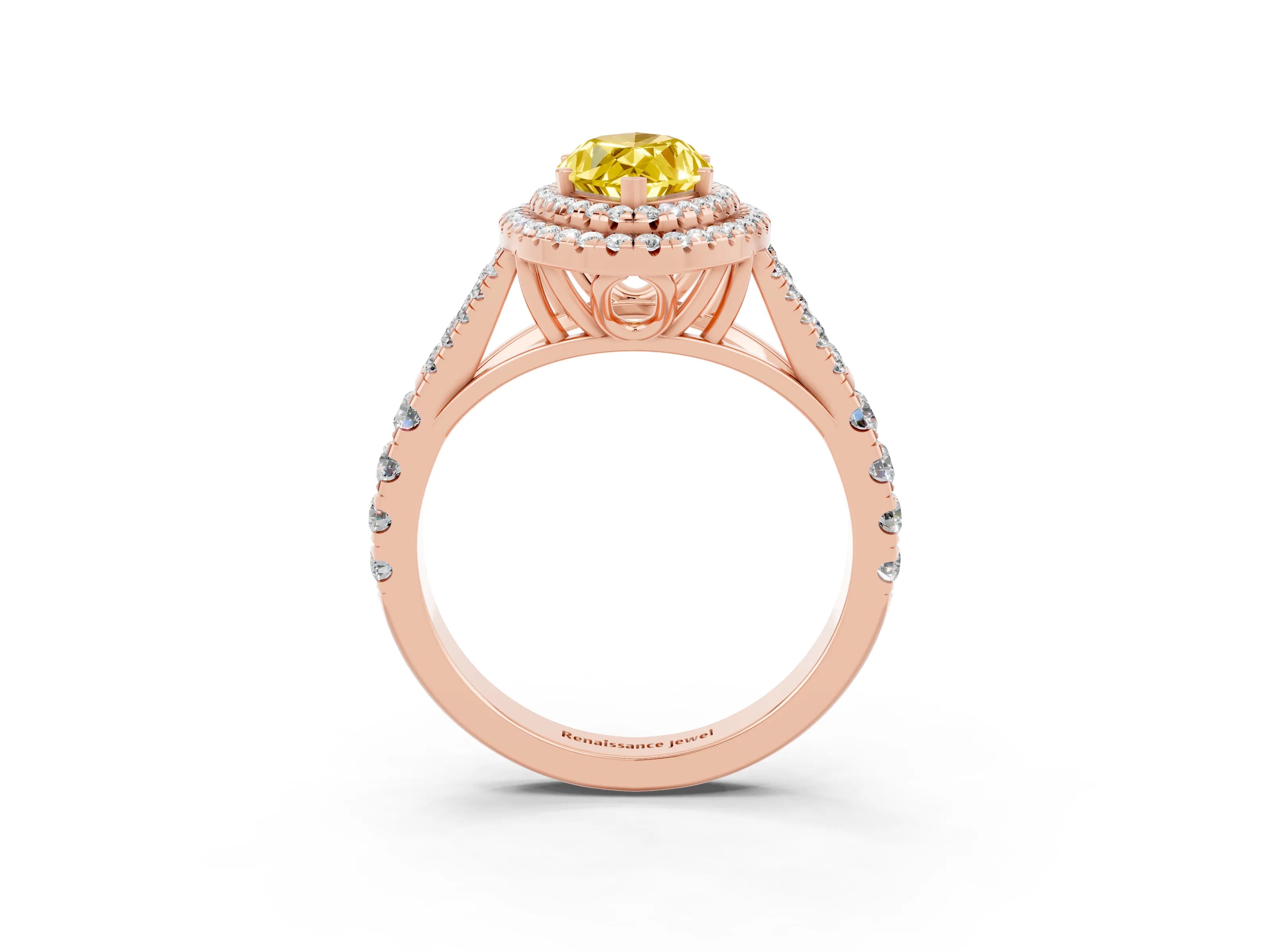 Rose gold Double Halo Marquise Cut Yellow Sapphire Split Shank Engagement Ring with Four-Prong Setting_3