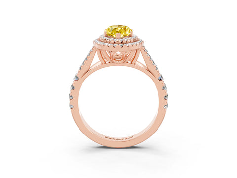 Rose gold Double Halo Marquise Cut Yellow Sapphire Split Shank Engagement Ring with Four-Prong Setting_3