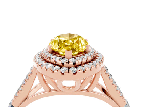 Rose gold Double Halo Marquise Cut Yellow Sapphire Split Shank Engagement Ring with Four-Prong Setting_4