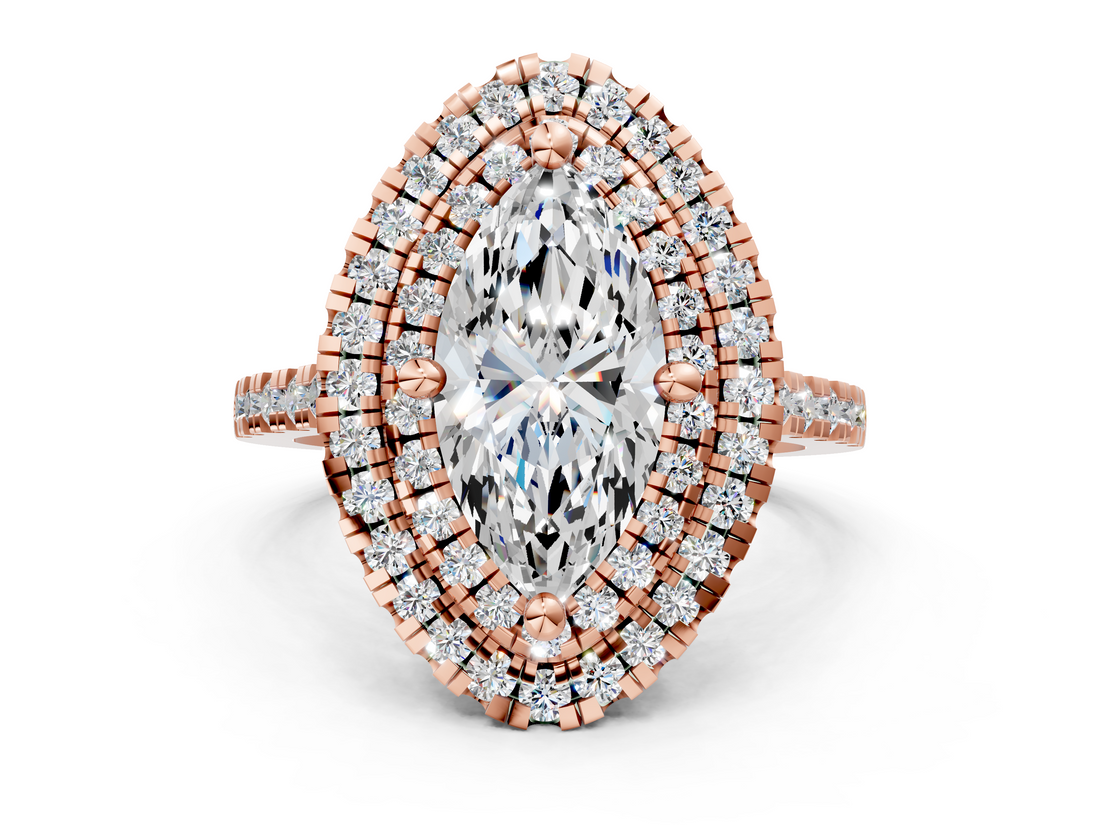 Rose gold Double Halo Marquise Diamond Pave Band with Four-Prong Setting_62