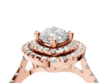 Rose gold Double Halo Marquise Diamond Pave Band with Four-Prong Setting_66