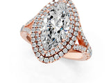 Rose gold Double Halo Marquise-Shaped Split Shank Diamond Ring with Prong Setting_20