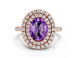 Rose gold Double Halo Oval Cut Amethyst Pavé Band with Four-Prong Setting