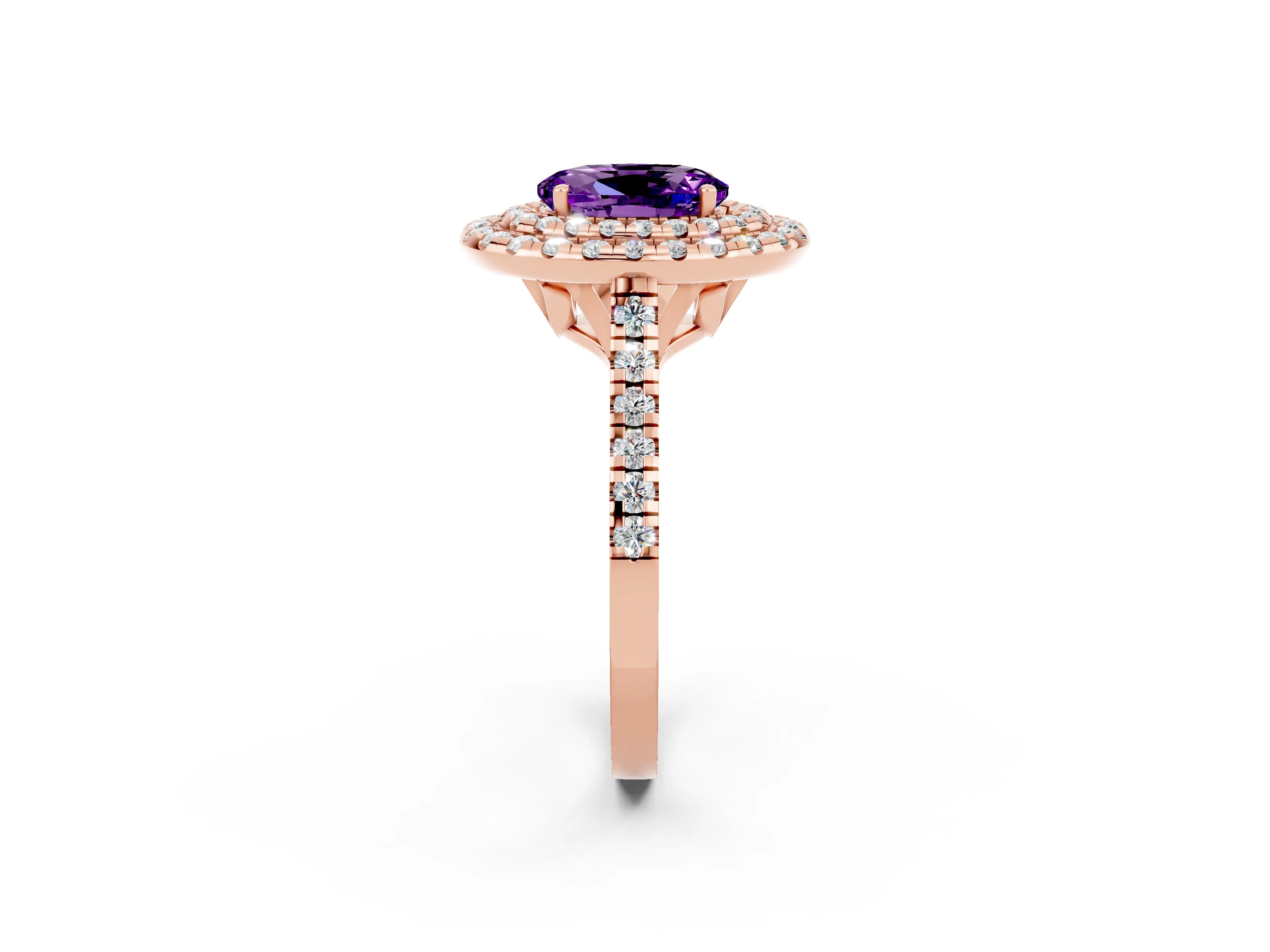Rose gold Double Halo Oval Cut Amethyst Pavé Band with Four-Prong Setting_2