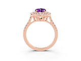 Rose gold Double Halo Oval Cut Amethyst Pavé Band with Four-Prong Setting_3