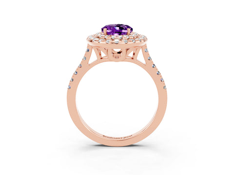 Rose gold Double Halo Oval Cut Amethyst Pavé Band with Four-Prong Setting_3