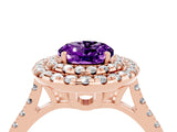 Rose gold Double Halo Oval Cut Amethyst Pavé Band with Four-Prong Setting_4