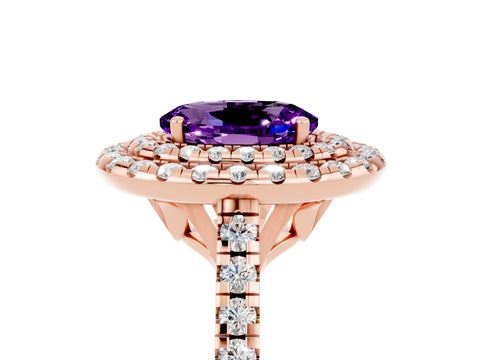 Rose gold Double Halo Oval Cut Amethyst Pavé Band with Four-Prong Setting_5