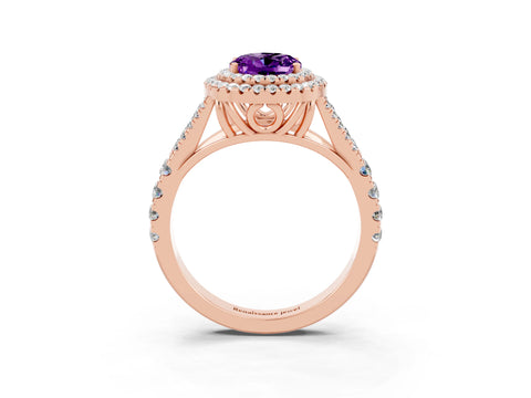 Rose gold Double Halo Oval Cut Amethyst Pavé Split Shank Ring with Prong Setting_3