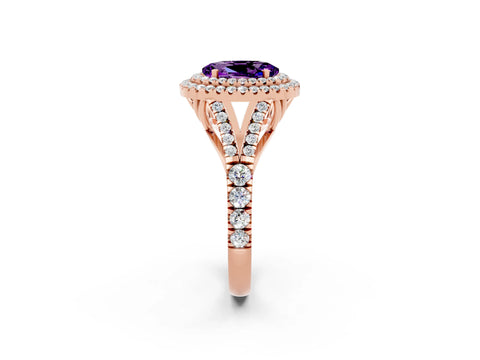 Rose gold Double Halo Oval Cut Amethyst Split Shank Engagement Ring with Four-Prong Setting_2