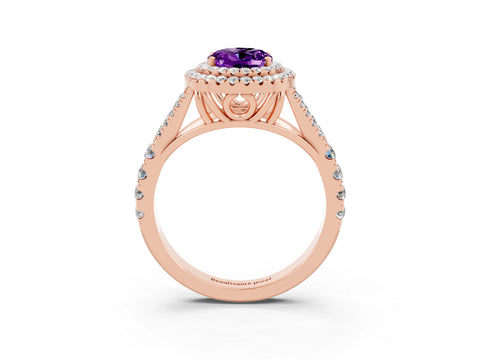 Rose gold Double Halo Oval Cut Amethyst Split Shank Engagement Ring with Four-Prong Setting_3