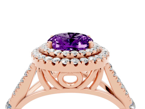 Rose gold Double Halo Oval Cut Amethyst Split Shank Engagement Ring with Four-Prong Setting_4