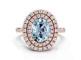 Rose gold Double Halo Oval Cut Aquamarine Pavé Band with Four-Prong Setting